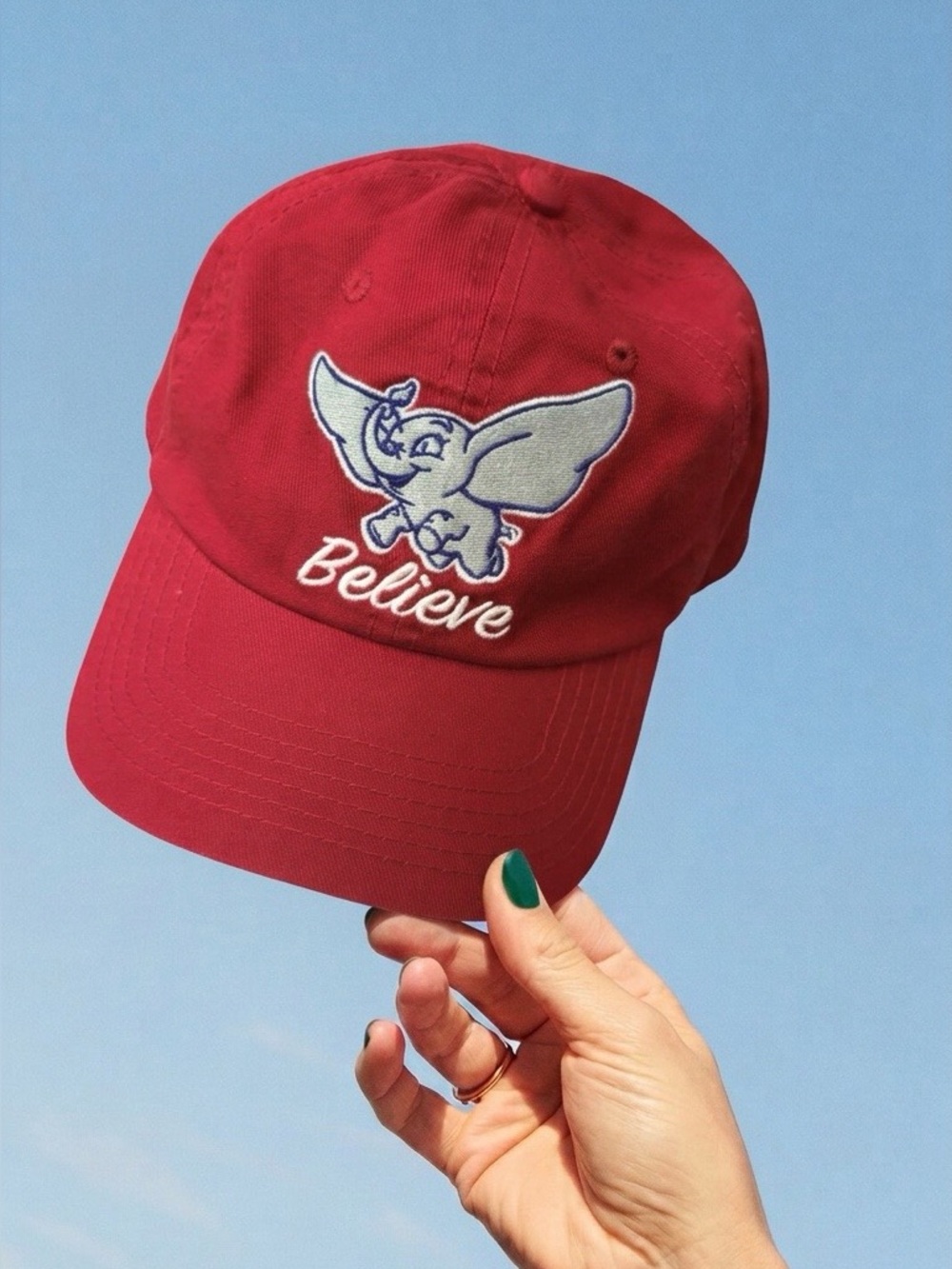 Disney Dumbo Believe Dad Cap Unisex One Size Red Adjustable Embroidered